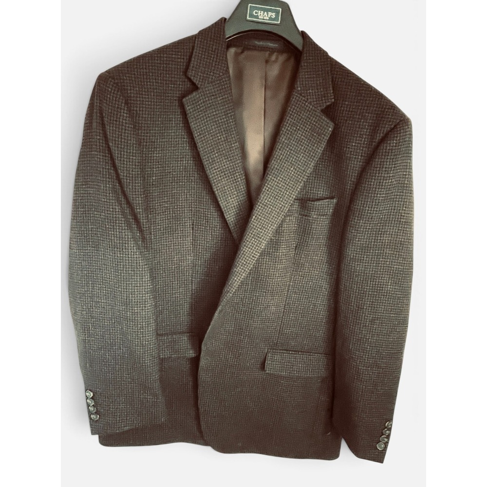 Chaps Brown 100% Wool Houndstooth Two-Button Sport Coat 44R